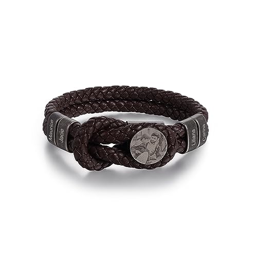 kaululu Personalisiertes Armband mit Foto für Herren Lederarmband Herren mit Gravur Namen Armband mit Buchstaben Personalisierte Geschenke Männer von kaululu