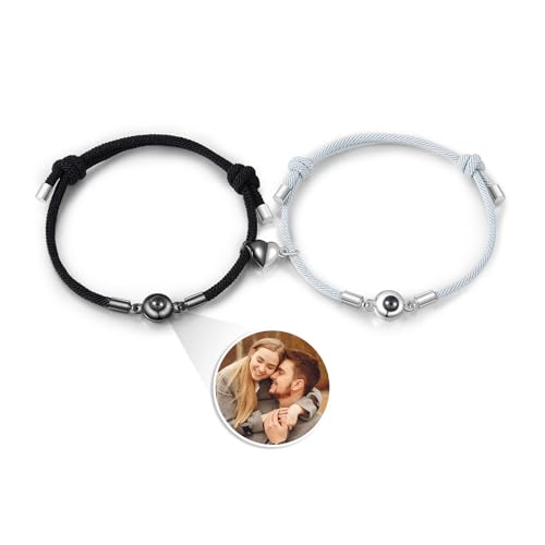 kaululu Personalisiertes Armband mit Foto für Paare Partnerarmbänder mit Gravur Armband mit Bild im Stein für Frauen Männer Freunde Freundschaftsarmband Schmuckgeschenke von kaululu