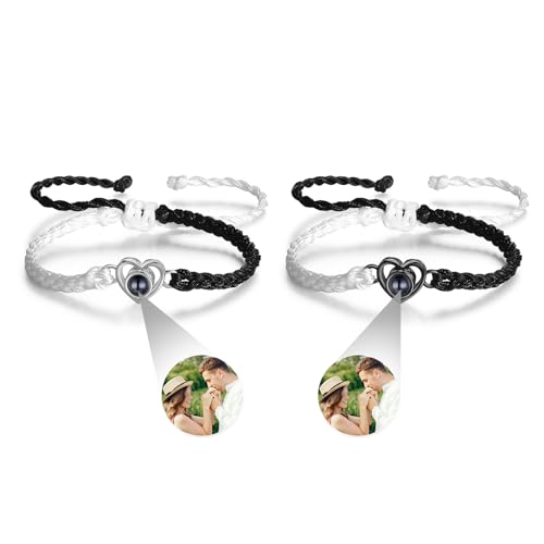 kaululu Personalisiertes Armband mit Foto für Paare Partnerarmbänder mit Gravur Armband mit Bild im Stein für Frauen Männer Freunde Freundschaftsarmband Schmuckgeschenke von kaululu