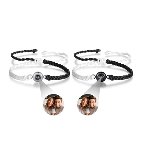 kaululu Personalisiertes Armband mit Foto für Paare Partnerarmbänder mit Gravur Armband mit Bild im Stein für Frauen Männer Freunde Freundschaftsarmband Schmuckgeschenke von kaululu