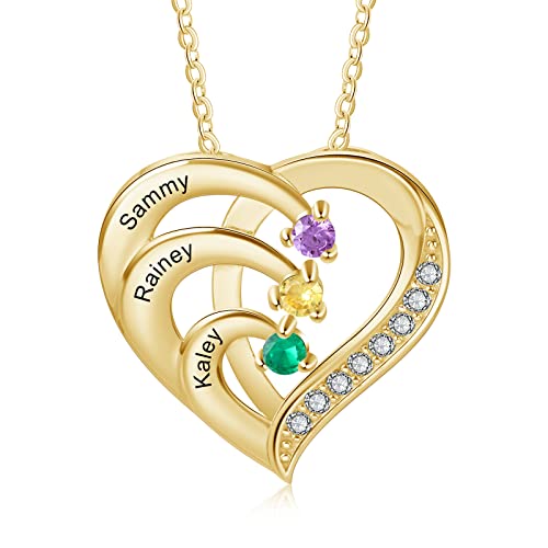 kaululu Silberkette Damen 925 mit Anhänger Personalisierte Kette Damen Herzkette mit Gravur Kette mit Familie Namen Geschenke für Mama Geburtstagsgeschenk Valentinstag (G3 namen) von kaululu