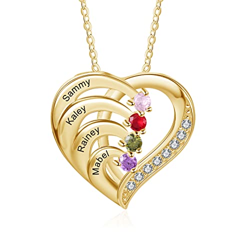 kaululu Silberkette Damen 925 mit Anhänger Personalisierte Kette Damen Herzkette mit Gravur Kette mit Familie Namen Geschenke für Mama Geburtstagsgeschenk Geschenke für mädchen von kaululu