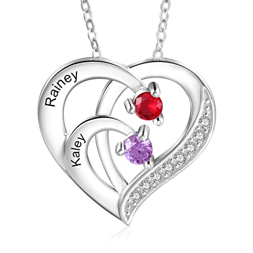 kaululu Silberkette Damen 925 mit Anhänger Personalisierte Kette Damen Herzkette mit Gravur Kette mit Familie Namen Geschenke für Mama Geburtstagsgeschenk Geschenke für mädchen von kaululu