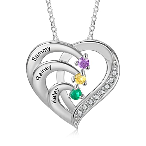 kaululu Silberkette Damen 925 mit Anhänger Personalisierte Kette Damen Herzkette mit Gravur Kette mit Familie Namen Geschenke für Mama Geburtstagsgeschenk Geschenke für mädchen von kaululu