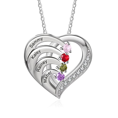 kaululu Silberkette Damen 925 mit Anhänger Personalisierte Kette Damen Herzkette mit Gravur Kette mit Familie Namen Geschenke für Mama Geburtstagsgeschenk Geschenke für mädchen von kaululu