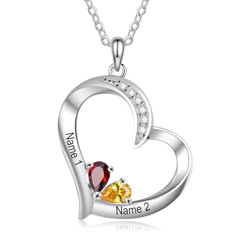kaululu Silberkette Damen 925 mit Anhänger Personalisierte Kette Damen Herzkette mit Gravur Kette mit Familie Namen Geschenke für Mama Geburtstagsgeschenk Valentinstag (A-Name 2) von kaululu