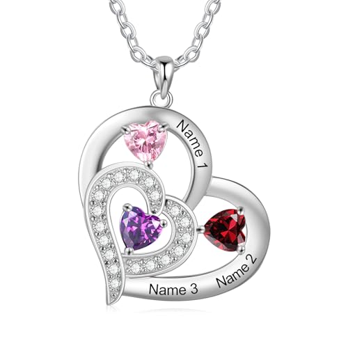 kaululu Silberkette Damen 925 mit Anhänger Personalisierte Kette Damen Herzkette mit Gravur Kette mit Familie Namen Geschenke für Mama Geburtstagsgeschenk Valentinstag (A-Name 3) von kaululu