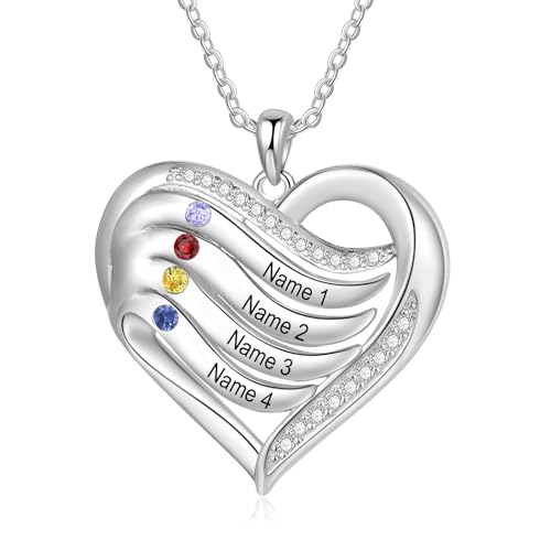 kaululu Silberkette Damen 925 mit Anhänger Personalisierte Kette Damen Herzkette mit Gravur Kette mit Familie Namen Geschenke für Mama Geburtstagsgeschenk Valentinstag (B-Name 4) von kaululu