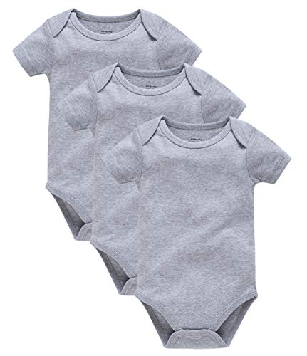 Kavkas Baby-Strampler, Kurzarm, für Neugeborene, weiche Baumwoll-Einteiler, Unterhemden, 3er Pack, 0–24 Monate, grau, 80 von kavkas