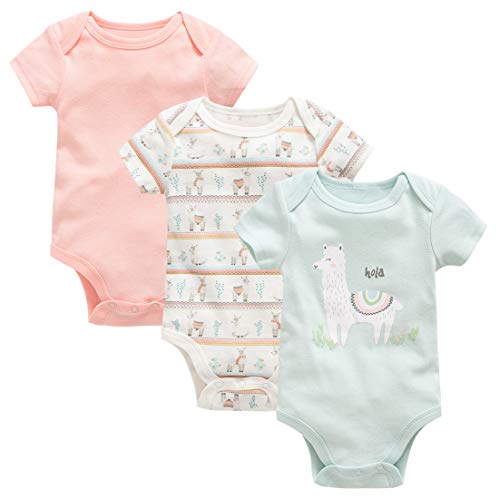 kavkas Baby-Body mit süßem kurzen Ärmeln, Einteiler, Overall, weiche Baumwolle, Unterhemd für Kleinkinder, Jungen und Mädchen, 3er-Pack (0-12 Monate) Gr. 9-12 Monate, Alpaka Sets von kavkas