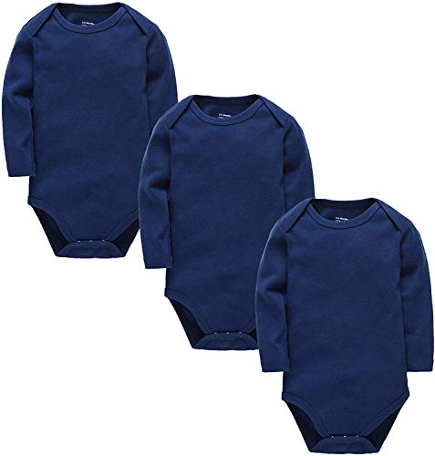 kavkas Long Sleeve Baby Bodysuit for Boys and Girls Newborn Cotton Vests Undershirts Solid Onesies 3 Pack Navy Blue 0-3M von kavkas