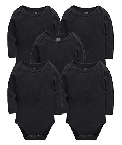 kavkas Baby-Langarm-Strampler für Jungen und Mädchen aus weicher Baumwolle Baby-Unterhemden 5er-Pack (Schwarz, 9-12 Monate) von kavkas