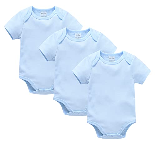 kavkas Kurzarm-Baby-Body für Neugeborene, Baumwolle, weich, 3er-Pack, 0-24 Monate, hellblau, 0-3 Monate von kavkas