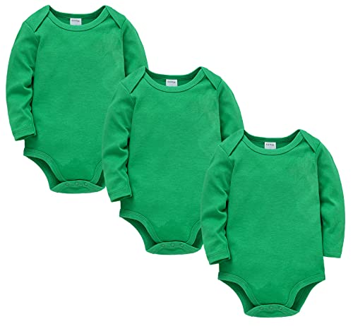 kavkas Langarm-Baby-Body für Jungen und Mädchen, Baumwollwesten, Unterhemden, Säugling, einfarbig, 3er-Pack (0-24 m), grün, 80 von kavkas