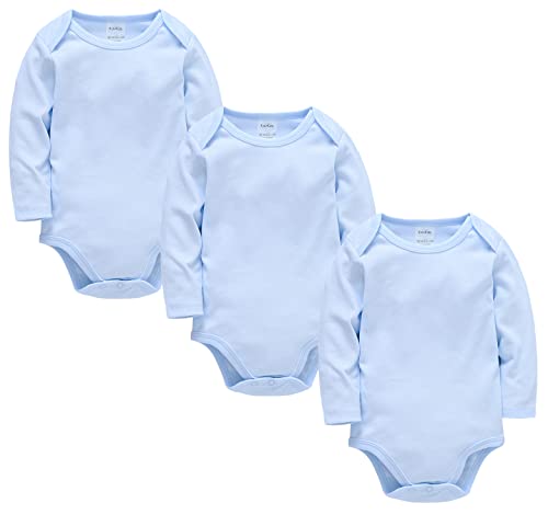 kavkas Langarm-Baby-Body für Jungen und Mädchen, Baumwollwesten, Unterhemden, Säugling, einfarbig, 3er-Pack (0-24 m), hellblau, 80 von kavkas