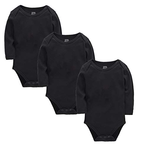 kavkas Long Sleeve Baby Bodysuit for Boys and Girls Newborn Cotton Vests Undershirts Solid Onesies 3 Pack Black 3-6M von kavkas