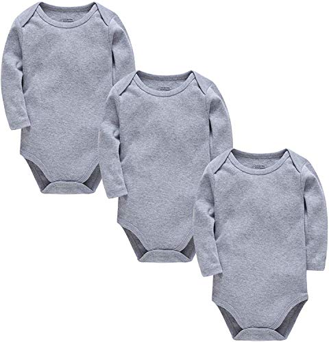 kavkas Long Sleeve Baby Bodysuit for Boys and Girls Newborn Cotton Vests Undershirts Solid Onesies 3 Pack Gray 12-18M von kavkas