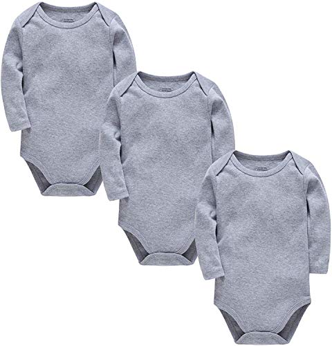 kavkas Long Sleeve Baby Bodysuit for Boys and Girls Newborn Cotton Vests Undershirts Solid Onesies 3 Pack Gray 9-12M von kavkas