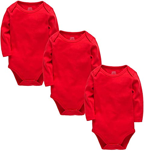kavkas Long Sleeve Baby Bodysuit for Boys and Girls Newborn Cotton Vests Undershirts Solid Onesies 3 Pack Red 0-3M von kavkas