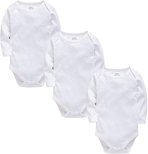 kavkas Long Sleeve Baby Bodysuit for Boys and Girls Newborn Cotton Vests Undershirts Solid Onesies 3 Pack White 18-24M von kavkas