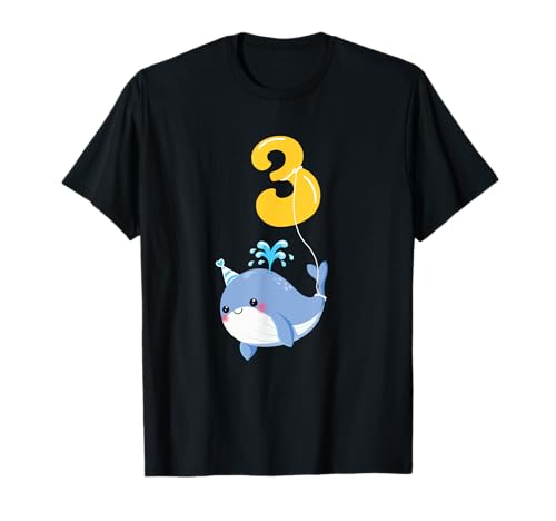 Nummer 3 Kinder 3. Geburtstag Wal 3 Jahre alt Junge Mädchen Wal T-Shirt von kawaii Kids Birthday Cute Birthday Animals Shirt