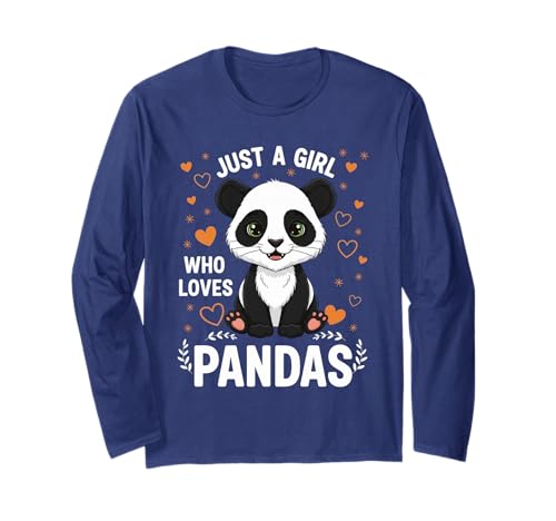 Nette Bären-Bambusgrafik im Retro-Look, Motiv „Just Girl Langarmshirt Nette Bären-Bambusgrafik im Retro-Look, Motiv „Just Girl Langarmshirt von kawaii panda wildlife lover