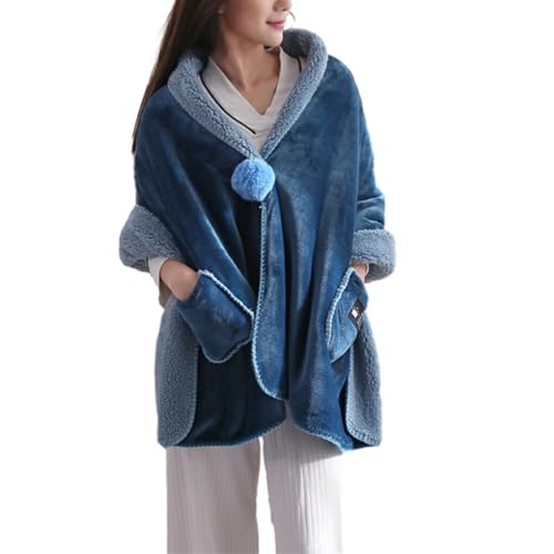 kawehiop Bleiben Sie stilvoll warm mit der weichen Fleece Bettjacke mit Knöpfen. Vielseitige Polyester Bettjacke aus weichem Fleece mit Knöpfen und Taschen, Blau von kawehiop