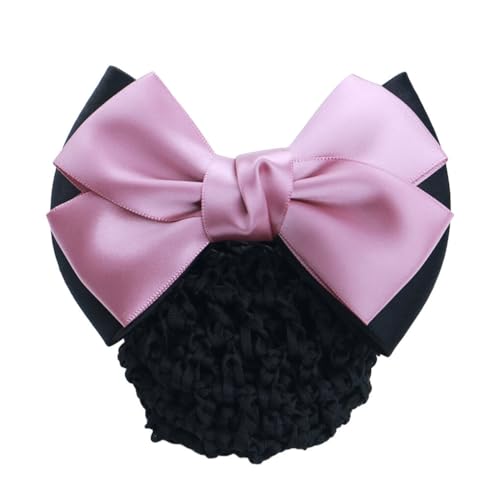 kawehiop Breites Anwendungsspektrum: Schleifenarbeits Haarspangen, Snood Netz für stilvolle und praktische gute Geschenke, Stoff Bowknot Haarspangen Haarnetze, Zwei Schleifen rosa von kawehiop