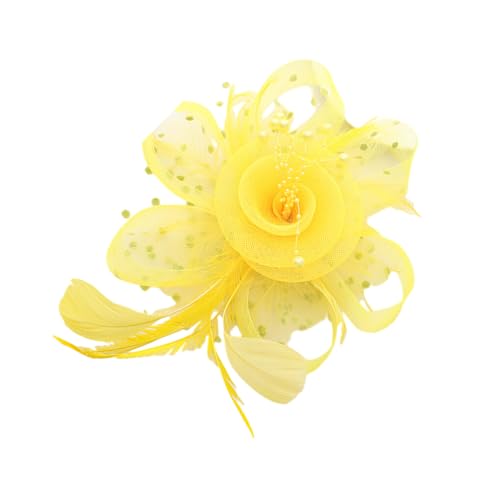 kawehiop Eleganter und anmutiger Blumen Feder Stirnband Fascinator für einen anspruchsvollen Look. Frauen Blumen Mesh Federn Clip Mischung, Gelb von kawehiop