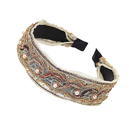 kawehiop Haarbänder Fliege Twist Knoten Stirnband Haarband Stickerei Glitzer Perlen Wrap Turban Weit verstellbare Stirnbänder Damen Accessoires, Schwarzer Perlenknoten von kawehiop