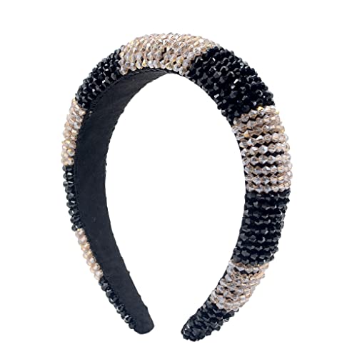 kawehiop Haarband Perlen Kristall Kopfschmuck Barock Stil gestrickt Mode Kopfbedeckung für Frauen Hochzeit Accessoires, Champagner+Schwarz von kawehiop