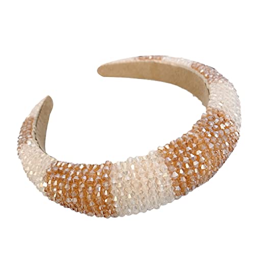 kawehiop Haarband Perlen Kristall Kopfschmuck Barock Stil gestrickt Mode Kopfbedeckung für Frauen Hochzeit Accessoires, Champagner+Weiß von kawehiop