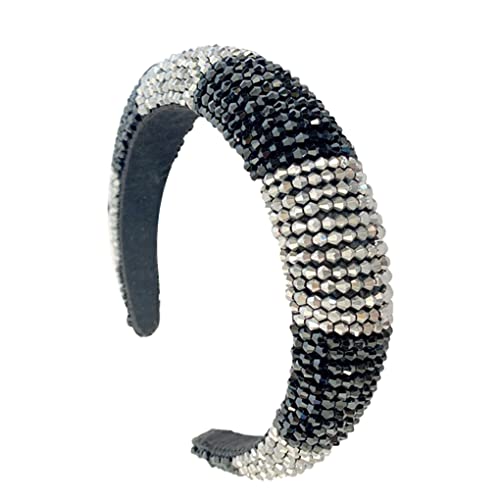 kawehiop Haarband Perlen Kristall Kopfschmuck Barock Stil gestrickt Mode Kopfbedeckung für Frauen Hochzeit Accessoires, Schwarz+Weiß von kawehiop