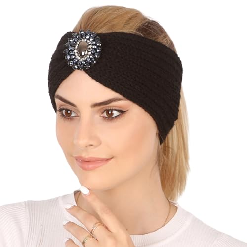 kawehiop Weibliches Juwelen Haarband, bequem, stilvoll, schweißabsorbierend, für Frauen, leicht, Polyester, Ohrenwärmer, Kopfwärmer, langlebig, Schwarz von kawehiop