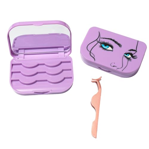 Wimpern-Aufbewahrungsbox, Organizer mit Make-up-Spiegelrahmen, magnetisch, für falsche Wimpern, Verpackung, Reise-Aufbewahrungsbox, Wimpernbeutel (Hellviolett) von kawosun
