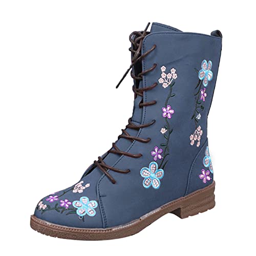 kaxnheye Bedruckte Damen-Stiefeletten, einfarbig, Schnürstiefel, bequeme und stilvolle Schuhe, Vintage-Stil, hohe Schuhe, warm, stilvoll, lässig, trendig, vielseitig, leicht, pflegeleicht, blau, 39 EU kaxnheye Bedruckte Damen-Stiefeletten, einfarbig, Schnürstiefel, bequeme und stilvolle Schuhe, Vintage-Stil, hohe Schuhe, warm, stilvoll, lässig, trendig, vielseitig, leicht, pflegeleicht, blau, 39 EU von kaxnheye