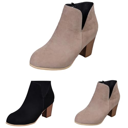 kaxnheye Damen-Stiefeletten, Übergröße, hoher Absatz, einfarbig, stilvoll, klassisch, trendig, vielseitig, einfach, Schlupfschuhe, weich, bequem, Sneaker, Herbst- und Winterschuhe, khaki, 39 EU von kaxnheye