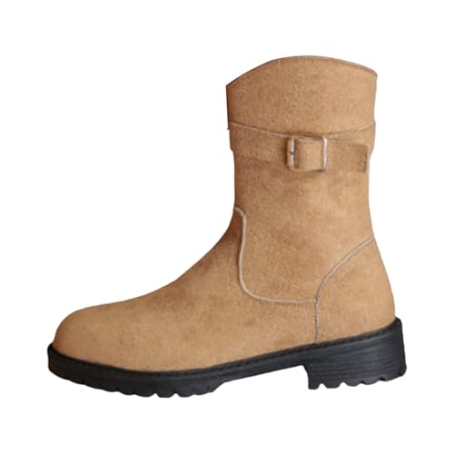 kaxnheye Damen-Stiefeletten, einfarbig, Lederstiefel, stilvoll, klassisch, Vintage-Stil, niedrige Absätze, leicht, trendig, vielseitig, einfach anzuziehen, bequem, pflegeleicht, khaki, 39 EU von kaxnheye