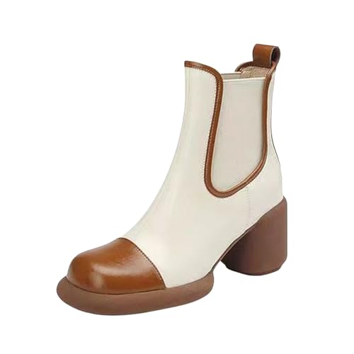 kaxnheye Damen-Stiefeletten, einfarbig, hoher Absatz, stilvoll, klassisch, Vintage-Stil, niedrige Absätze, leicht, trendig, vielseitig, einfach anzuziehen, bequem, pflegeleicht, Braun, 37 EU von kaxnheye
