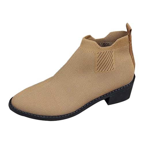 kaxnheye Damen-Stiefeletten, römische Retro-Stiefel, große Größe, gemütlich, stilvoll, Frühling, Herbst und Winter, niedriger Absatz, runde Zehenpartie, einfarbig, weich, bequem, pflegeleicht von kaxnheye