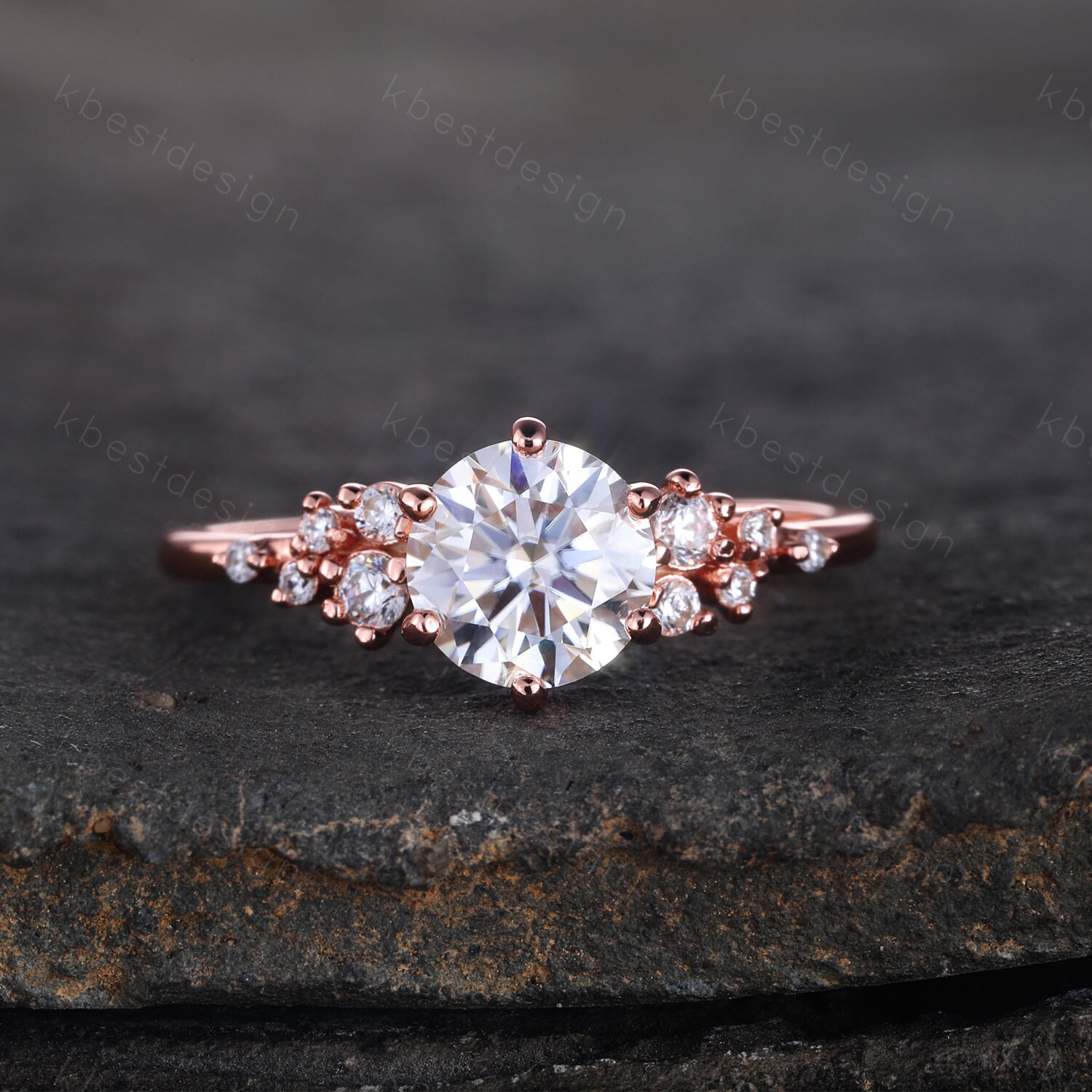 1 Ct Brillanter Rundschliff Verlobungsring, Einzigartiger Cluster Ehering, Roségold Cz Zierliche Ring, Geschenk Für Sie von kbestdesign