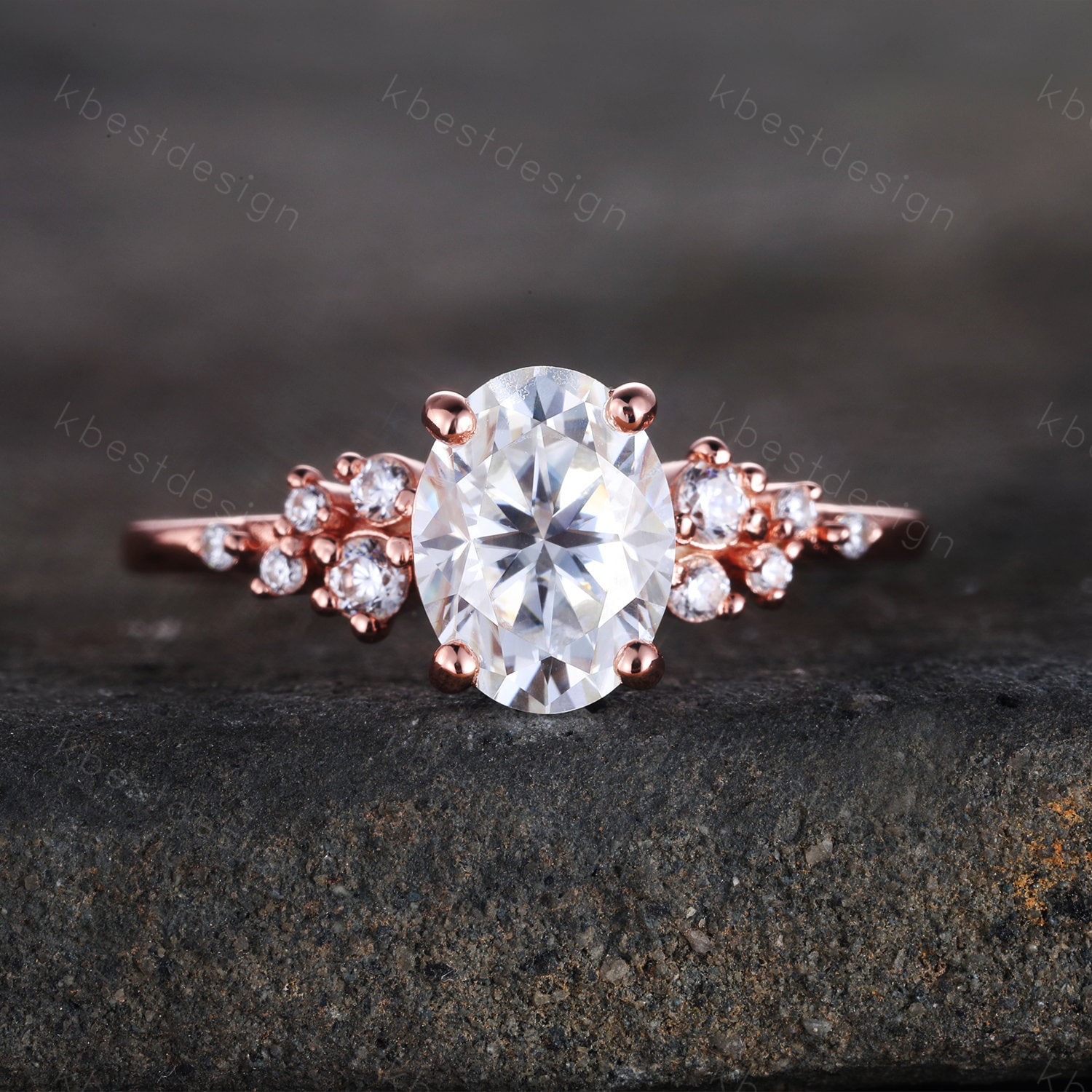 14K Massiver Goldring/1, 5Ct Oval Simulierter Diamant Ehering Einzigartiger Cluster Rin Jubiläumsring Versprechensring Roségold von kbestdesign