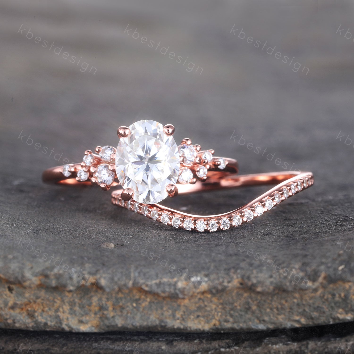 14K Roségold Ringe/ 1.5Ct Oval Simulierter Diamant Ehering/ Braut Set Ring/ Jahrestagsgeschenk/ Cz Verlobungsring von kbestdesign