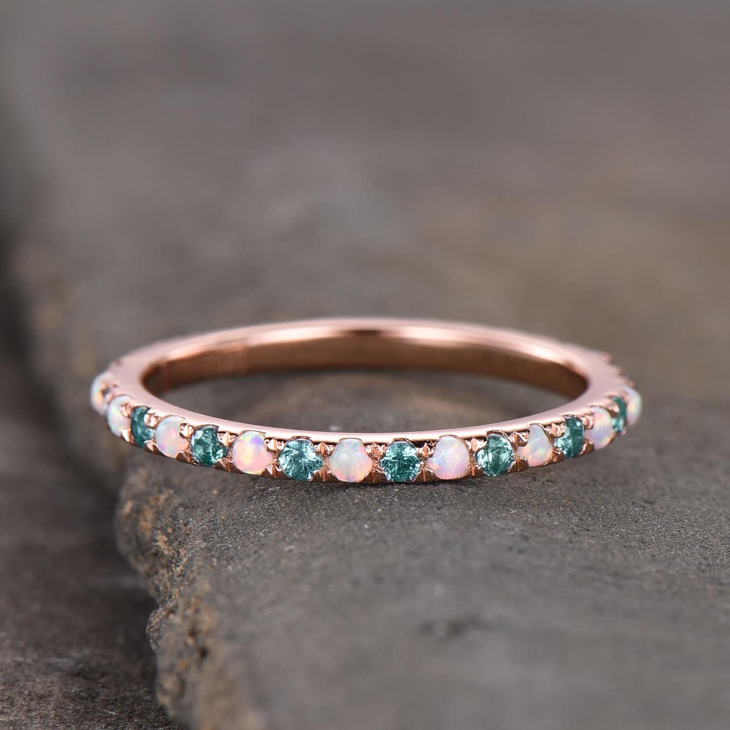 Alexandrit Und Opal Ring Wechselstein Unikat Ehering Eternity Band Rose Vergoldet Jahrestag Geschenk Brautring von kbestdesign