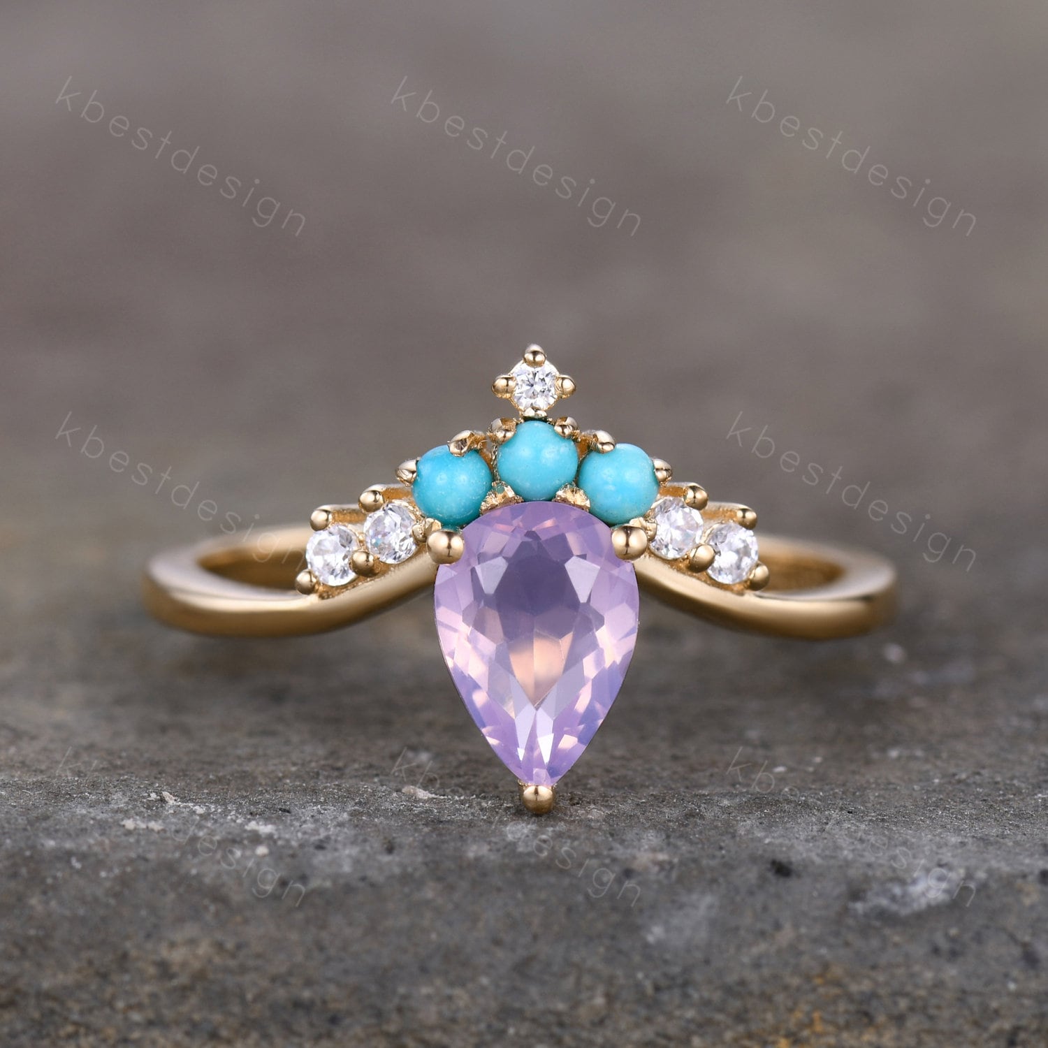 Amethyst Verlobungsring Pear Shaped Lavendel Ring Unikat Türkis Eheringe Frauen Gelbgold Ringe Versprechen Jubiläum von kbestdesign