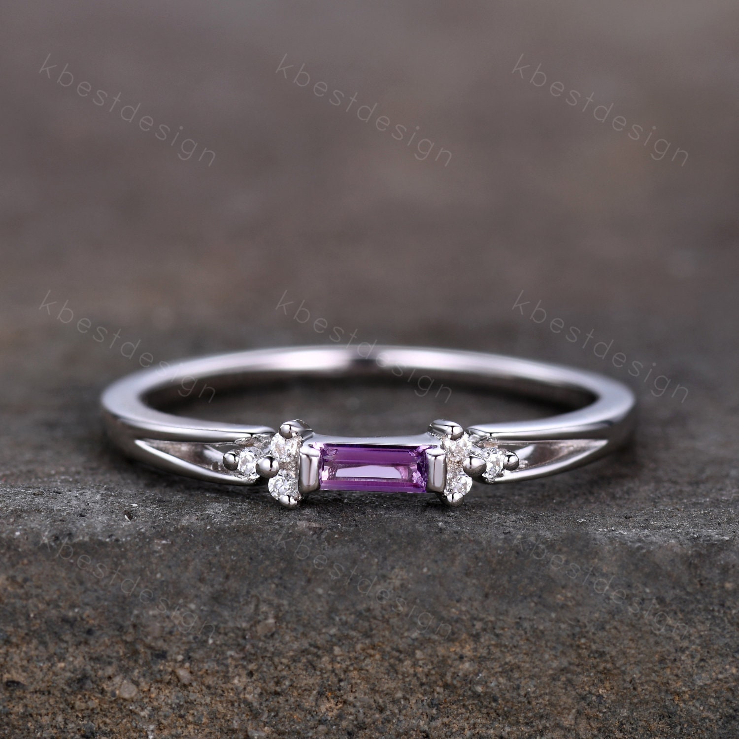 Baguette Amethyst Ring, Lila Ehering, Sterling Silber Zierliche Februar Geburtsstein Jahrestag Geschenk von kbestdesign