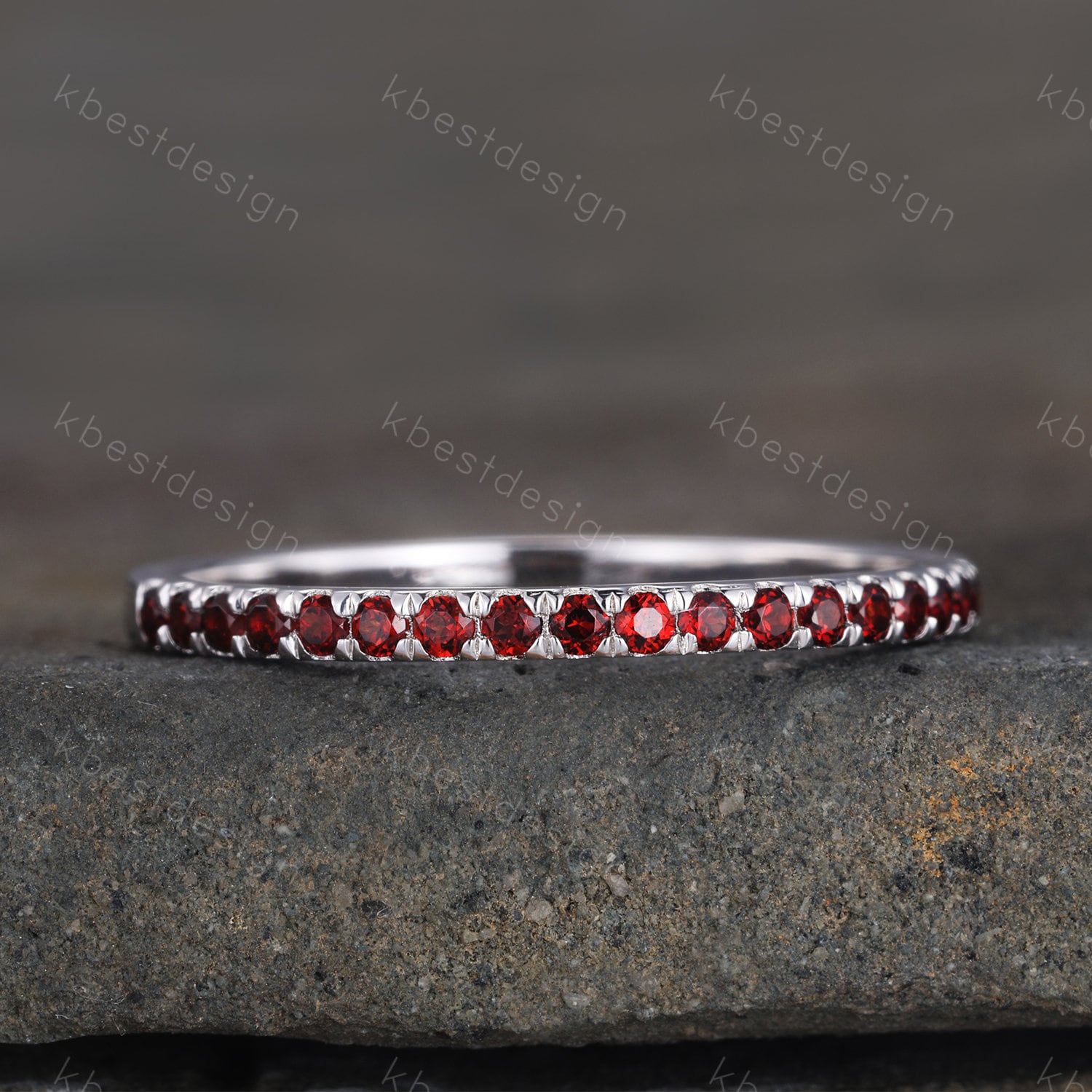 Granat Ring, Halbe Ewigkeit Ehering Granat, Januar Birthstone Pave Stacking Band, Edelstein Geschenk Für Sie, Sterling Silber von kbestdesign