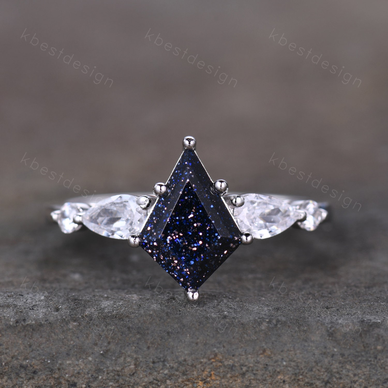 Kite Cut Blauer Sandstein Verlobungsring Unikat Birnenförmiger Diamant Ehering Für Frauen Sterling Silber Ring Versprechen Geschenk Sie von kbestdesign