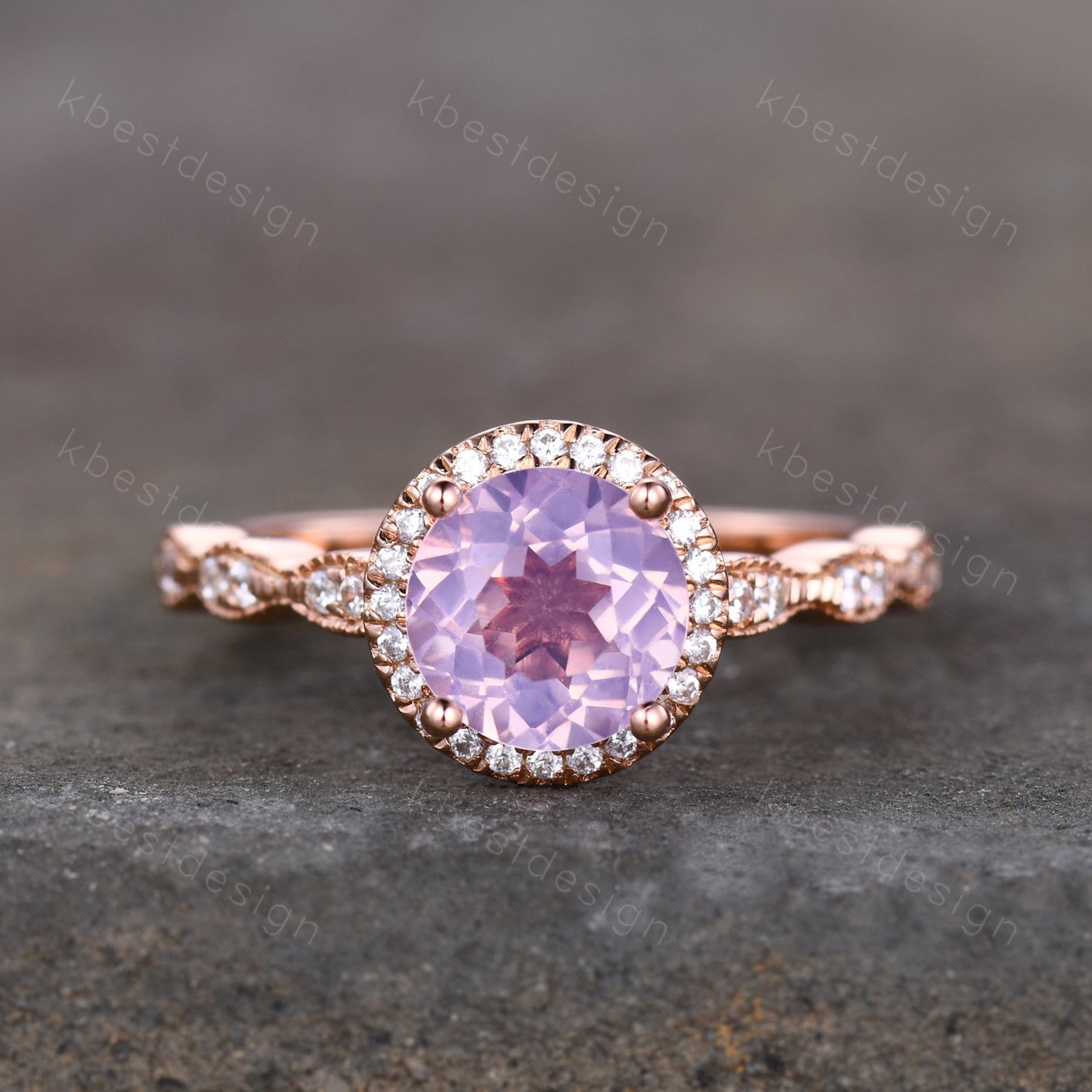 Natürlicher Amethyst Ring, Rosengold Lavendel Februar Geburtsstein Art Deco Ehering, Edelstein Schmuck von kbestdesign