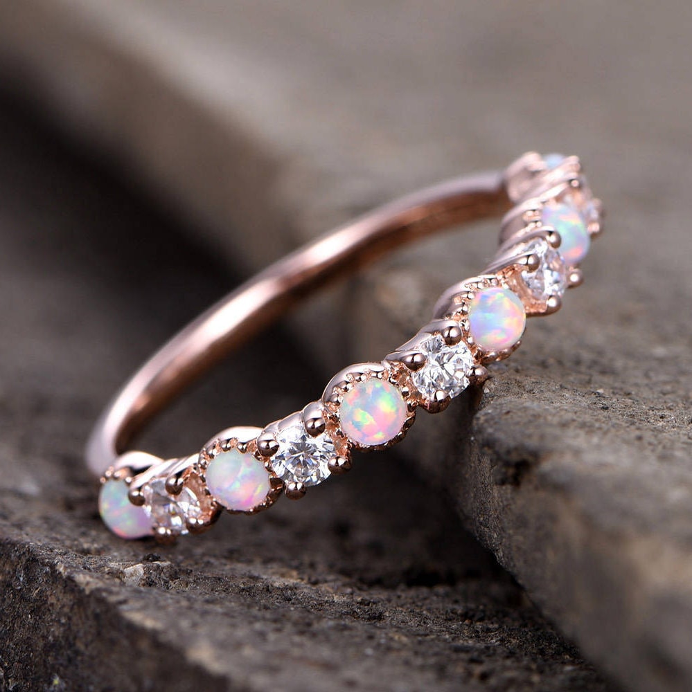 Opal Ehering/Opal Ring/Opal Ehering/Rosé Vergoldet/sterling Silber/Cz Diamant Enternity Band/Vintage Ring/ von kbestdesign